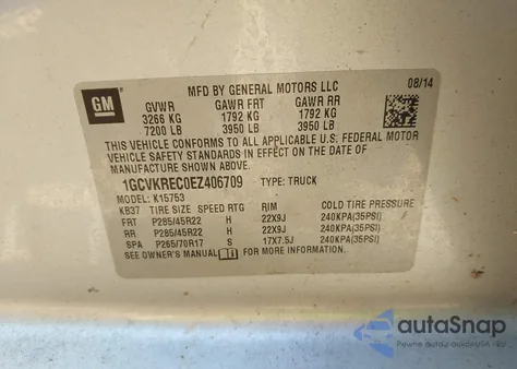 2014 Chevrolet Silverado 1500 1Lt из США, поврежденный, VIN 1GCVKREC0EZ406709